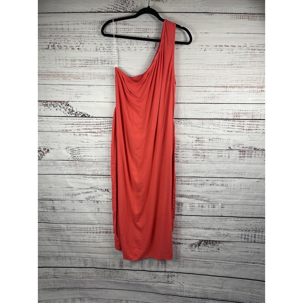 Flagpole NYC Dress Women's XL Red One Shoulder Corsica Side Slit Belted Buttons - Picture 4 of 12